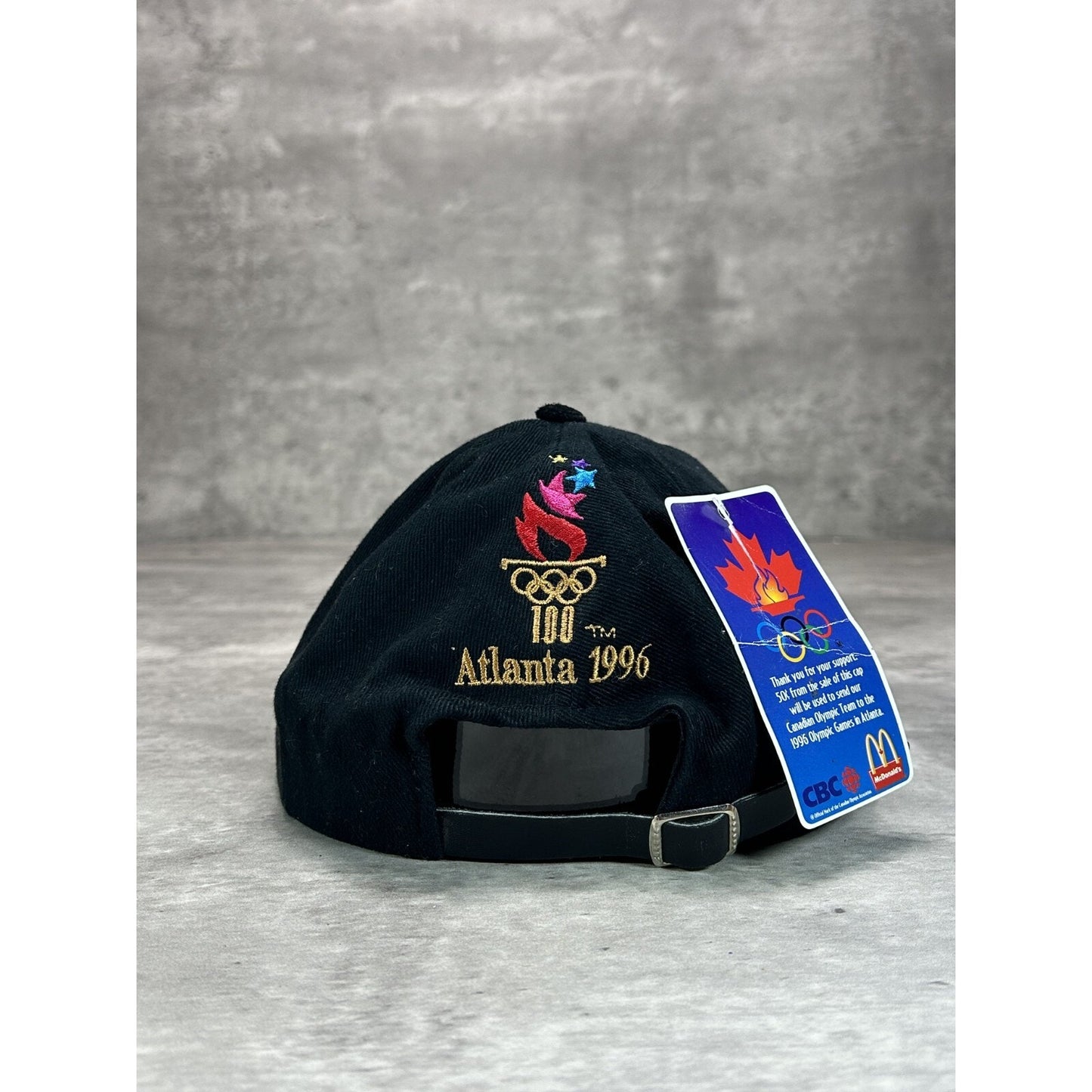 Vintage 90s Canada Olympics Embroidered Logo Strapback Hat OSFA Black