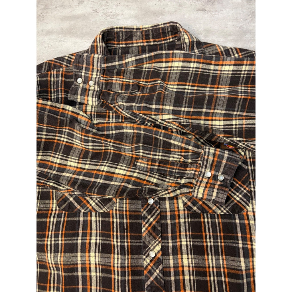 Vintage Dickies Plaid Pearl Snap Long Sleeve Flannel Button Up Shirt Size XLT