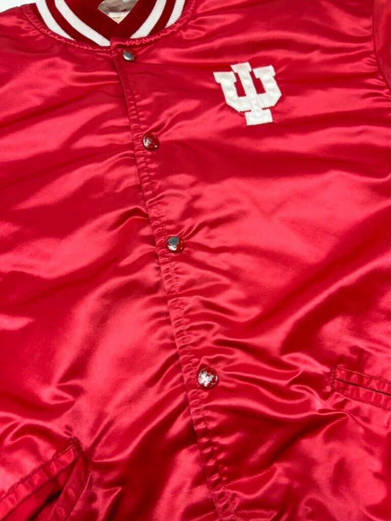 Vintage 80s Indiana Hosiers NCAA Embroidered Satin Varsity Jacket Size Large Red