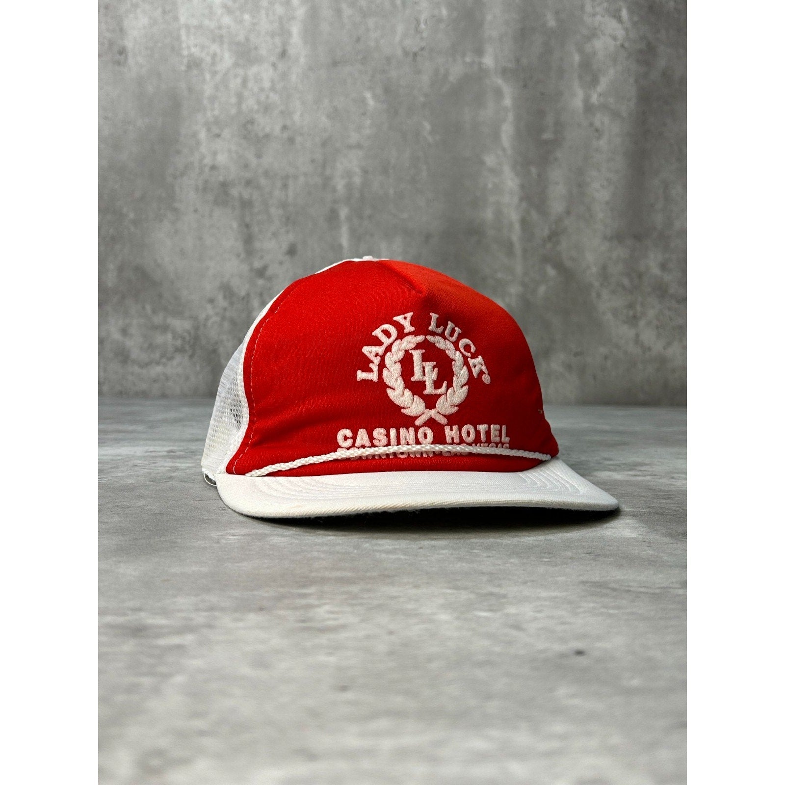 Vintage 90s Lady Luck Casino Hotel Graphic Spellout Trucker Snapback Hat OSFA