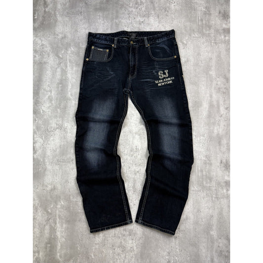 Vintage Y2K Sean Jean Dark Wash Embroidered Spellout Denim Pants Size 38