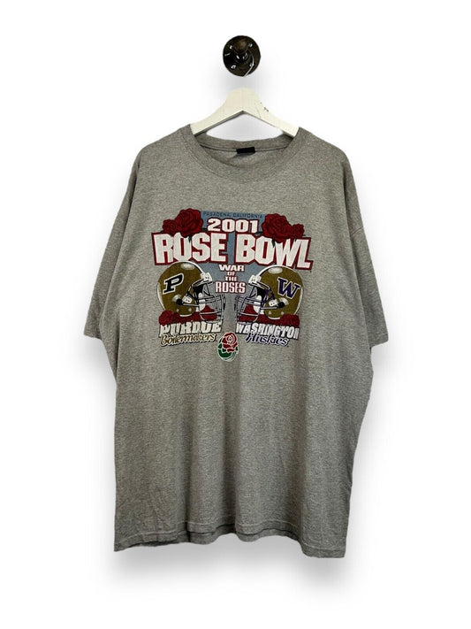 Vintage 2001 Perdue Vs Washington NCAA Rose Bowl Helmet Graphic T-Shirt Size 2XL