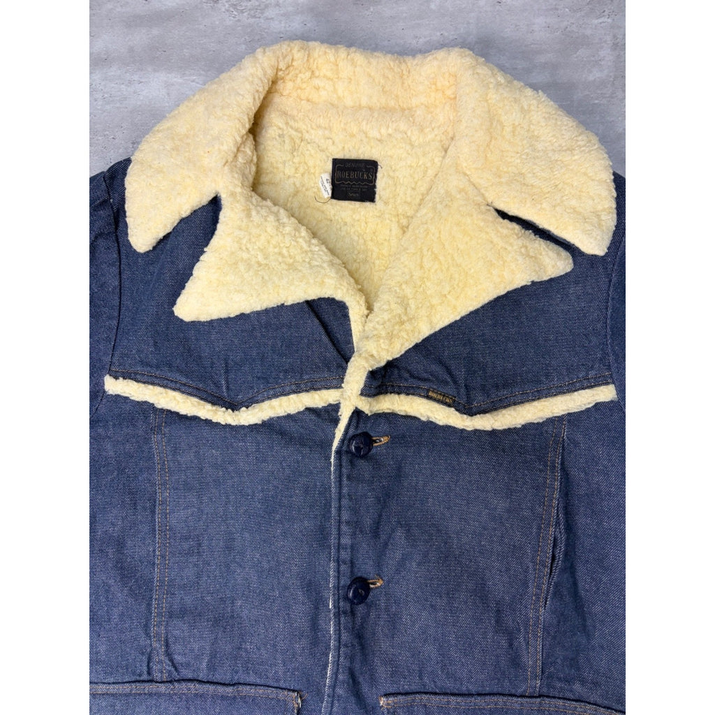 Vintage 1960s Sears Roebucks Dark Wash Denim Sherpa Collar Jacket Size Large