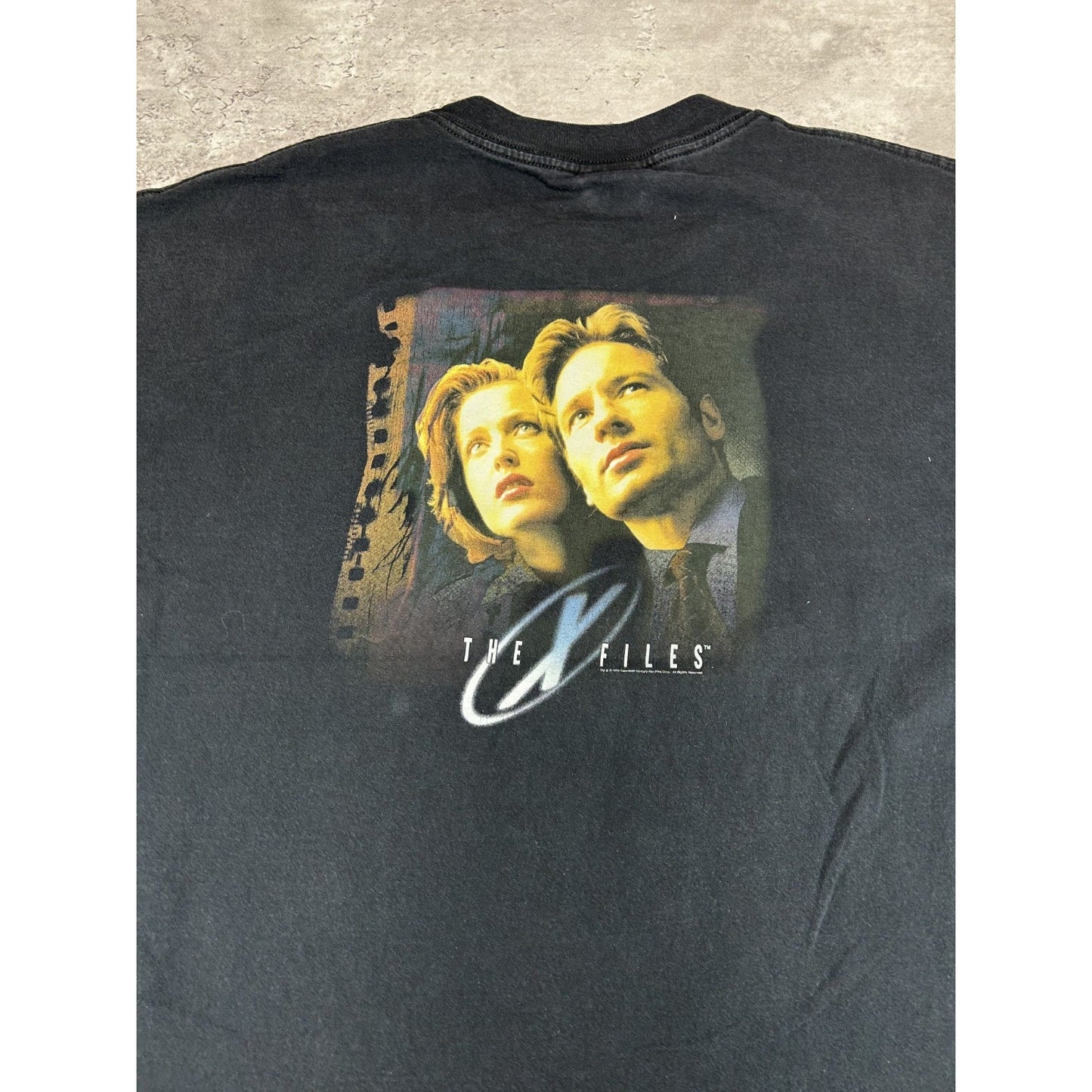 Vintage 1998 X-Files Embroidered TV Show Promo Graphic T-Shirt Size XL Black