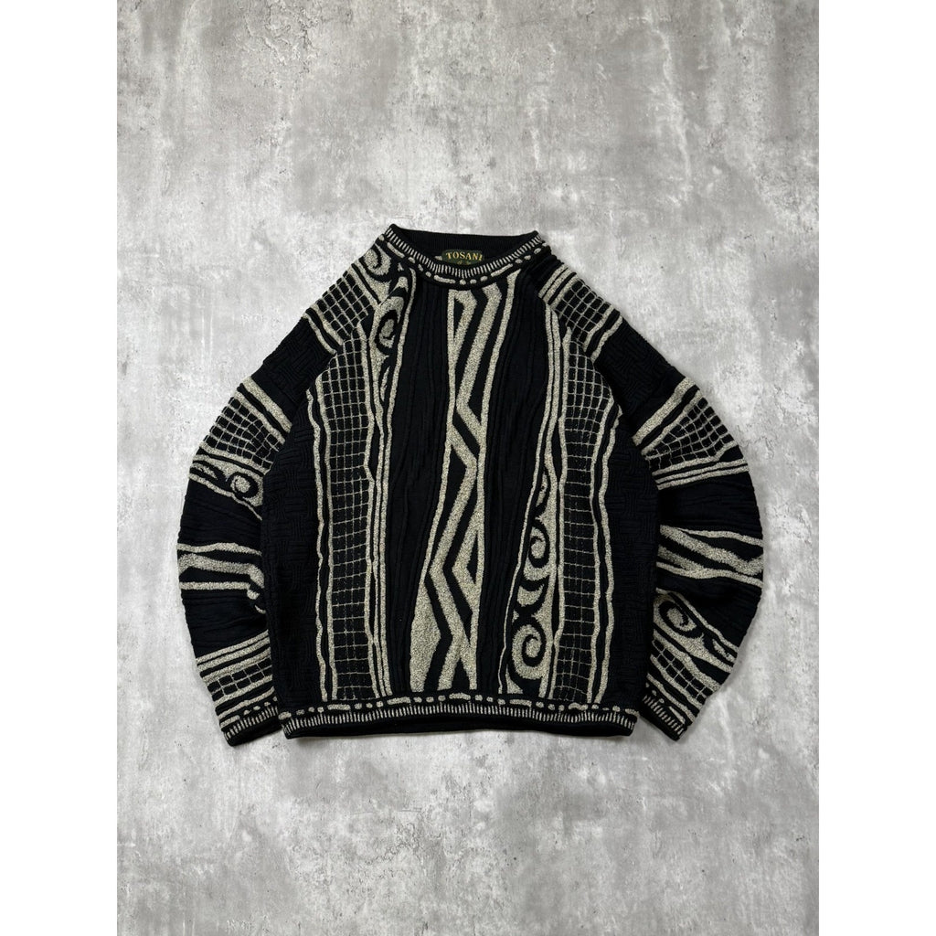 Vintage 90s Tundra 3D Abstract Print Pullover Ribbed Knit Sweater Size XL