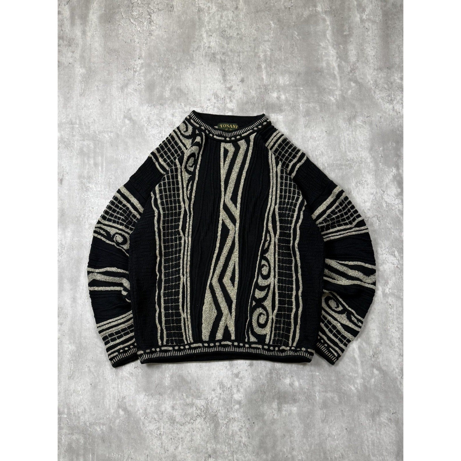 Vintage 90s Tundra 3D Abstract Print Pullover Ribbed Knit Sweater Size XL