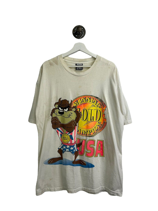 Vintage 1992 Looney Tunes Taz USA Swimming Gold Medal T-Shirt Size 2XL Made USA