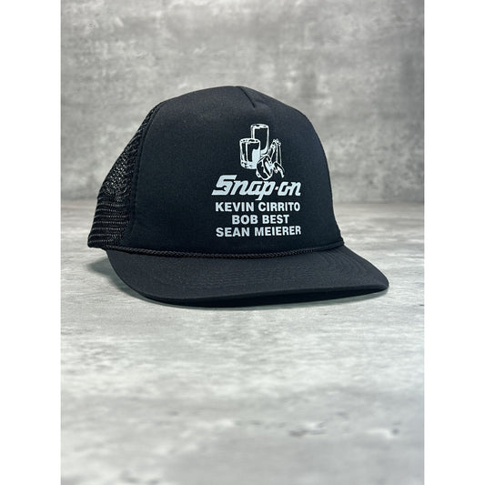 Vintage 90s Snap On Tools Spellout Graphic Trucker Snapback Hat OSFA Black
