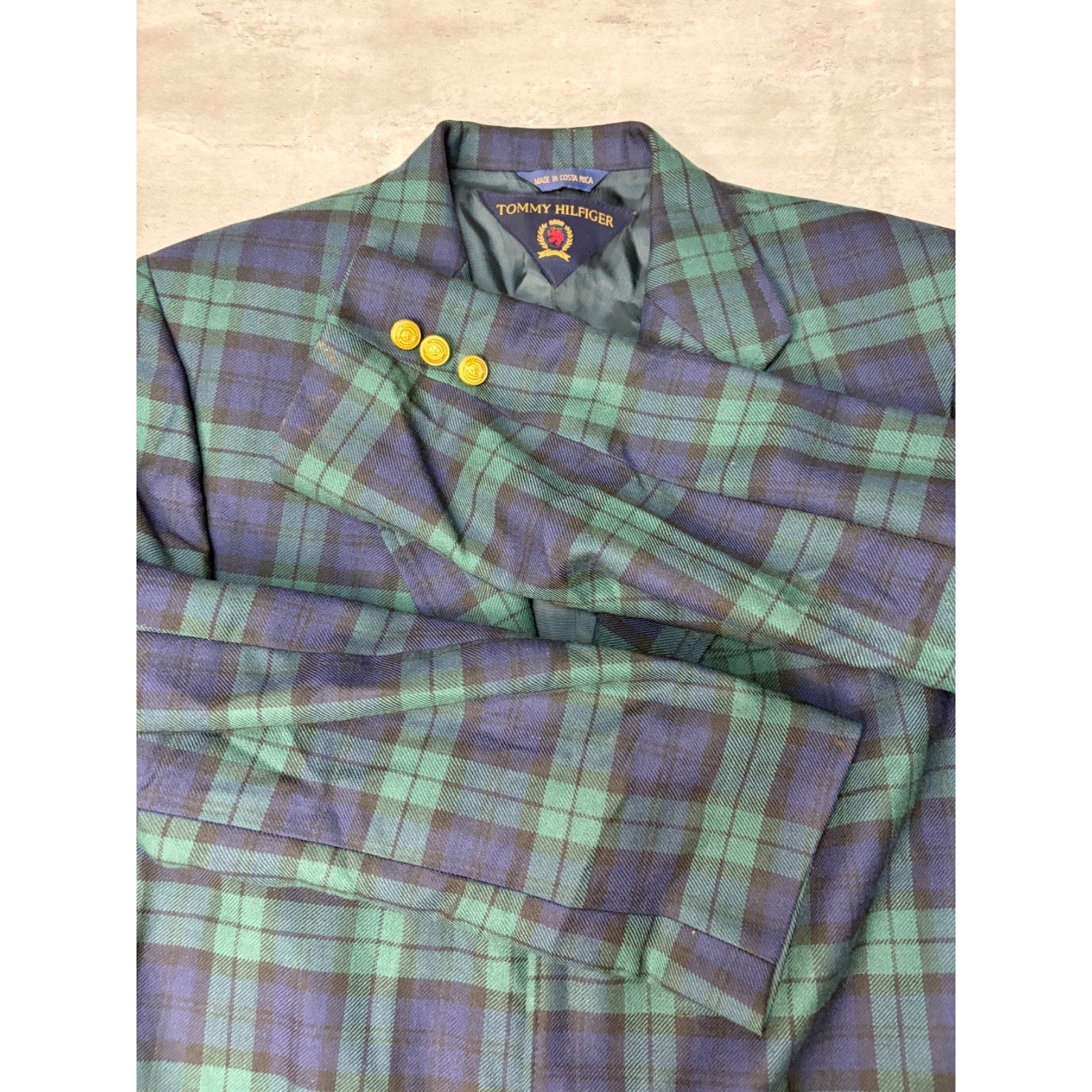 Vintage 1990s Tommy Hilfiger Green / Blue Plaid Print Blazer Jacket Size 18 Reg
