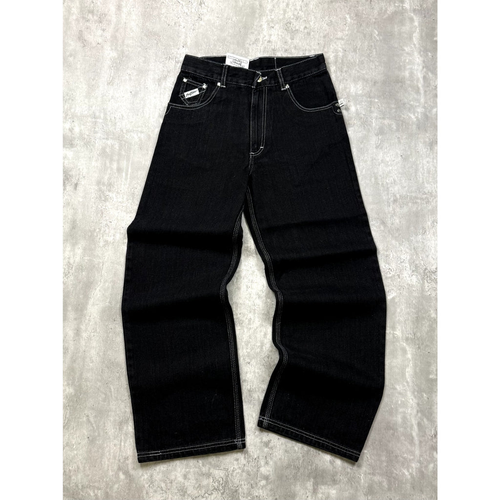 Vintage Y2K Womens Johnny Blaze Embroidered Script Black Wash Denim Pants