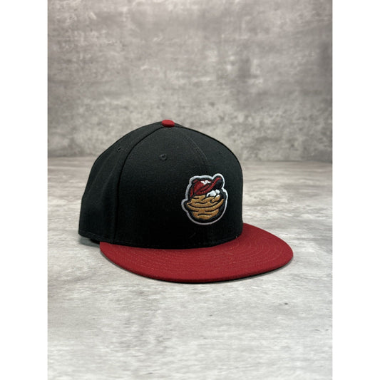 Modesto Nuts MiLB Embroidered Logo Baseball Fitted Hat 7 1/2 Black/Red