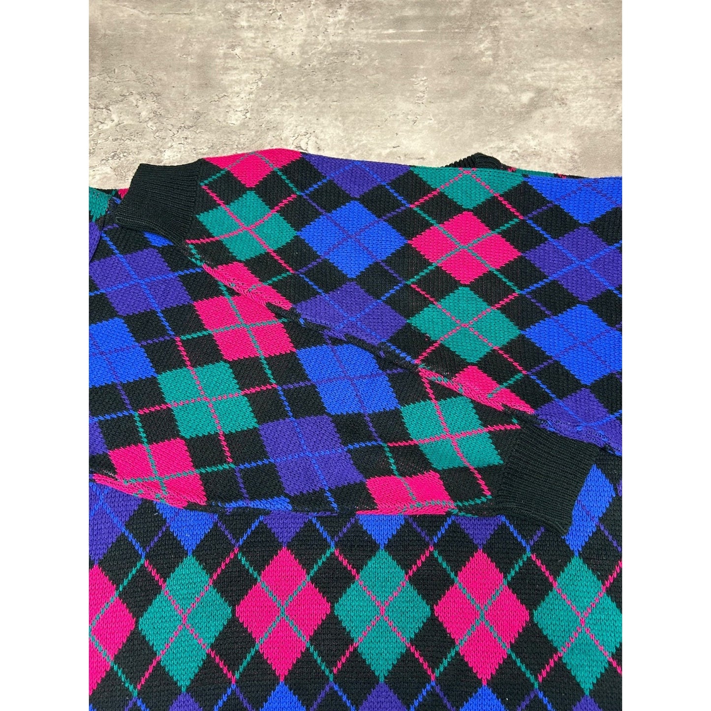 Vintage 90s C.S.T Studio Argyle Print Pullover Ribbed Knit Sweater Size 2XL