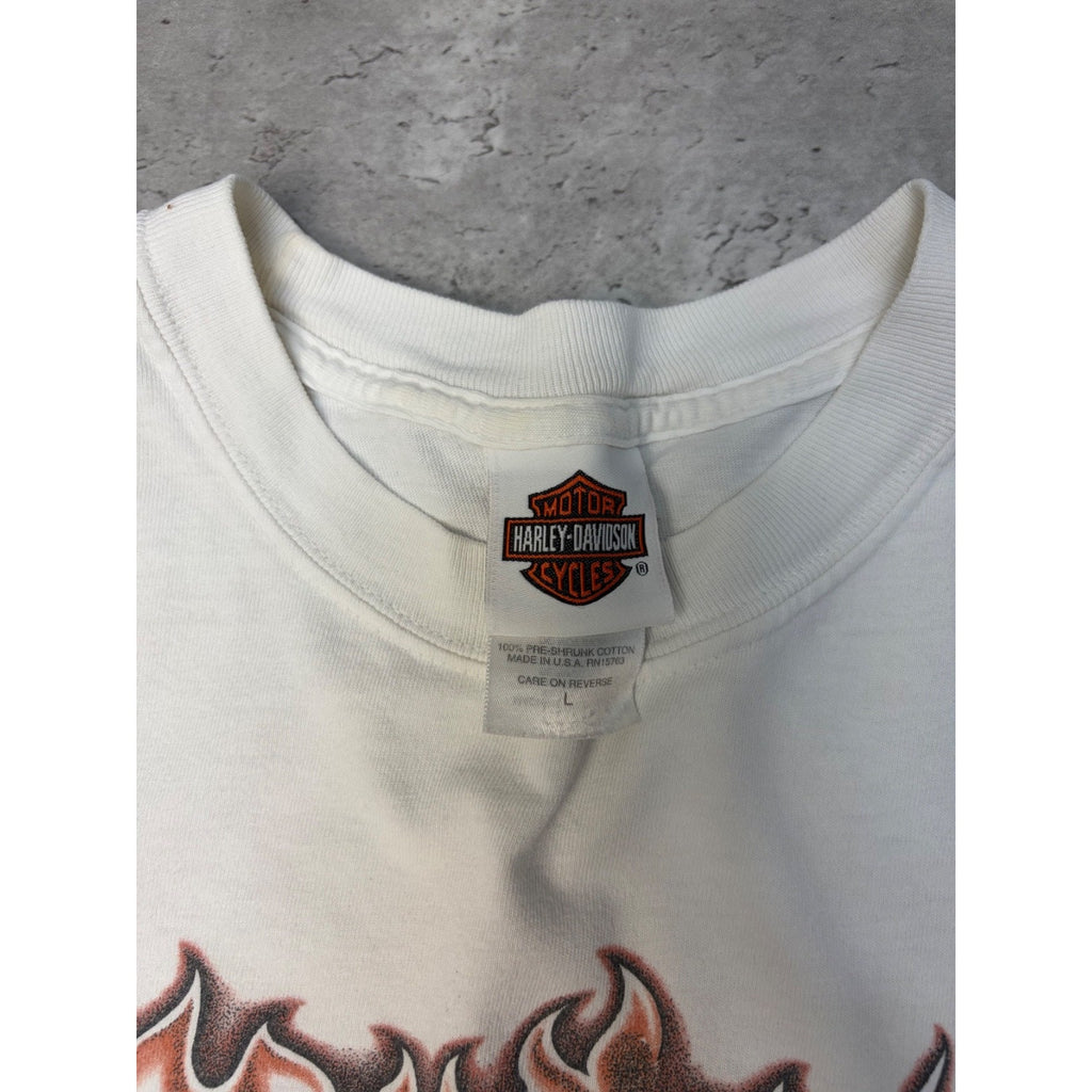 Vintage 2007 Harley Davidson Flame Graphic Spellout Long Sleeve T-Shirt Sz Large