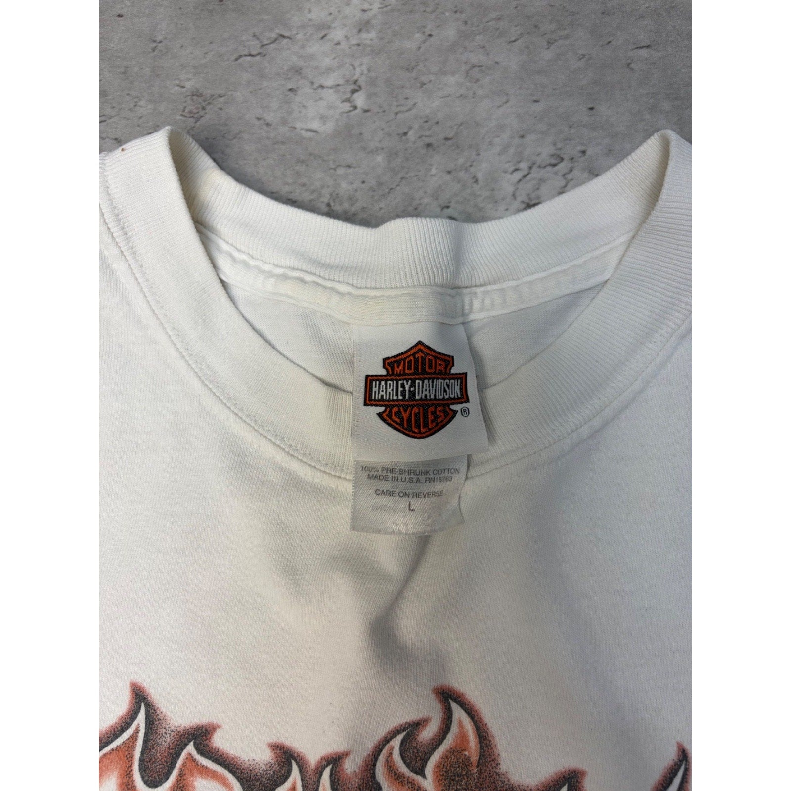 Vintage 2007 Harley Davidson Flame Graphic Spellout Long Sleeve T-Shirt Sz Large