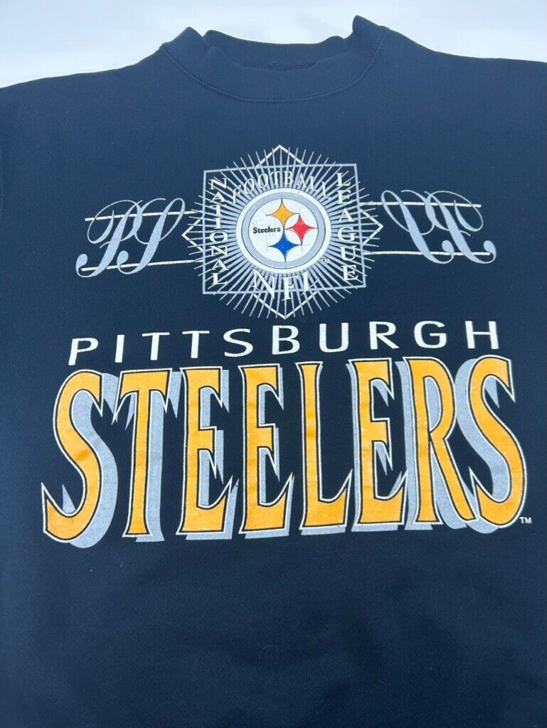 Vintage 90s Pittsburgh Steelers NFL Graphic Logo Spellout Sweatshirt Size M