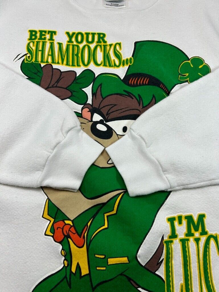 Vintage 1997 Looney Tunes Taz Bet Your Shamrocks Irish Graphic Sweatshirt Sz XL