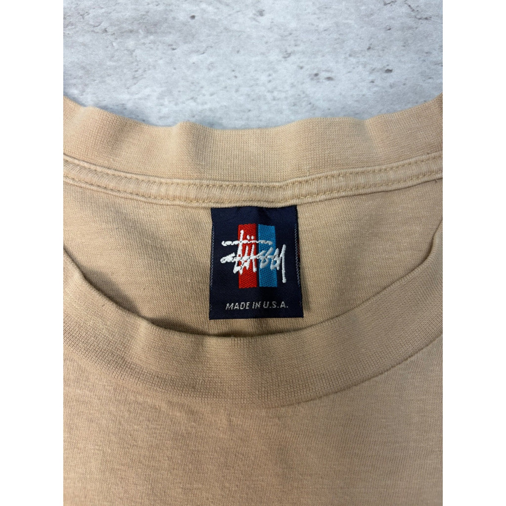Vintage Stussy Earth Tone 3D Classic Logo Beige T-Shirt Size Large