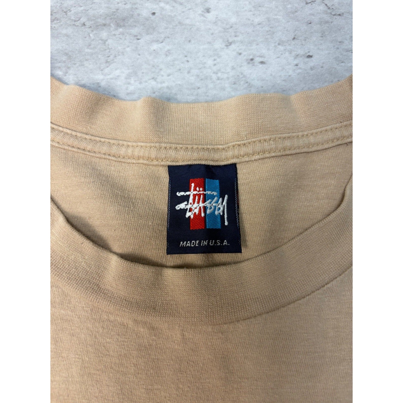 Vintage Stussy Earth Tone 3D Classic Logo Beige T-Shirt Size Large