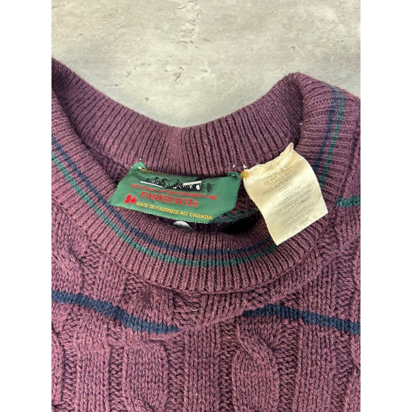 Vintage 90s Striped Cable Knit Pull Over Ribbed Sweater Size Medium