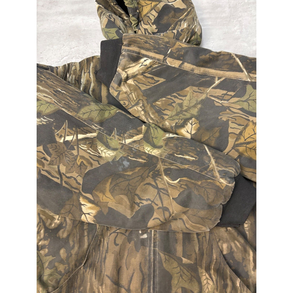 Vintage Insulated Tree Camo Hunting Hooded Bomber Jacket Size XL