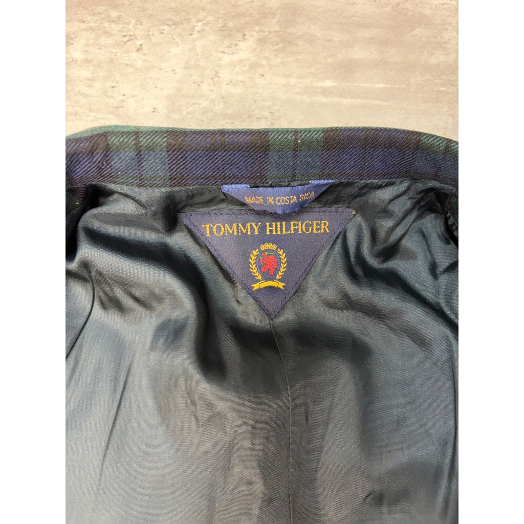 Vintage 1990s Tommy Hilfiger Green / Blue Plaid Print Blazer Jacket Size 18 Reg
