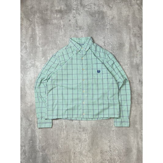 Vintage Chaps Checkered Print Reworked Cropped Button Up Shirt Size Large
