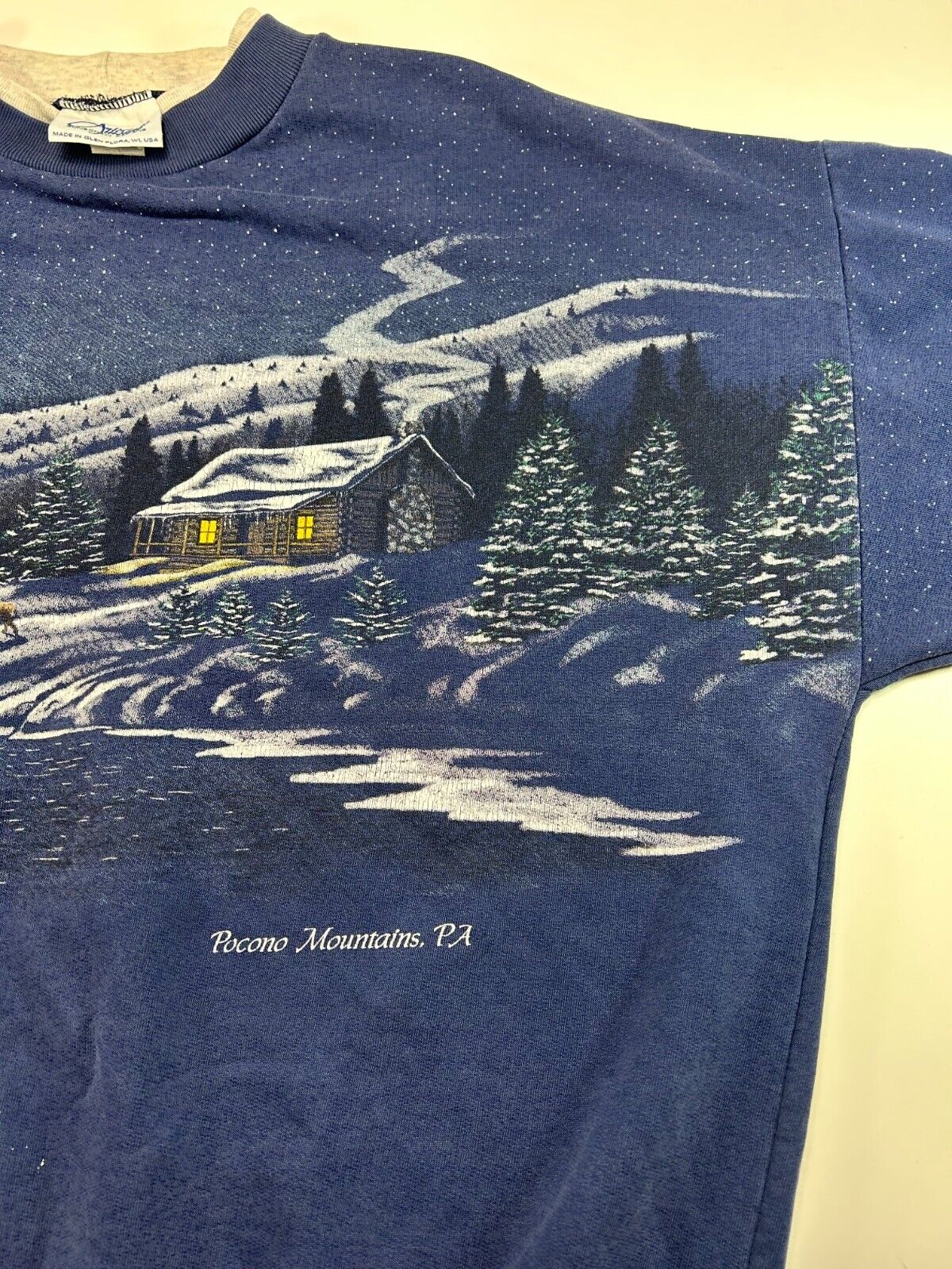 Vintage 90s Pocono Mountains Winter Landscape AOP Sweatshirt Size Large