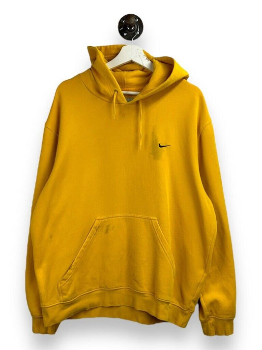 Vintage Y2K Nike Embroidered Mini Swoosh Hooded Sweatshirt Size XL Yellow