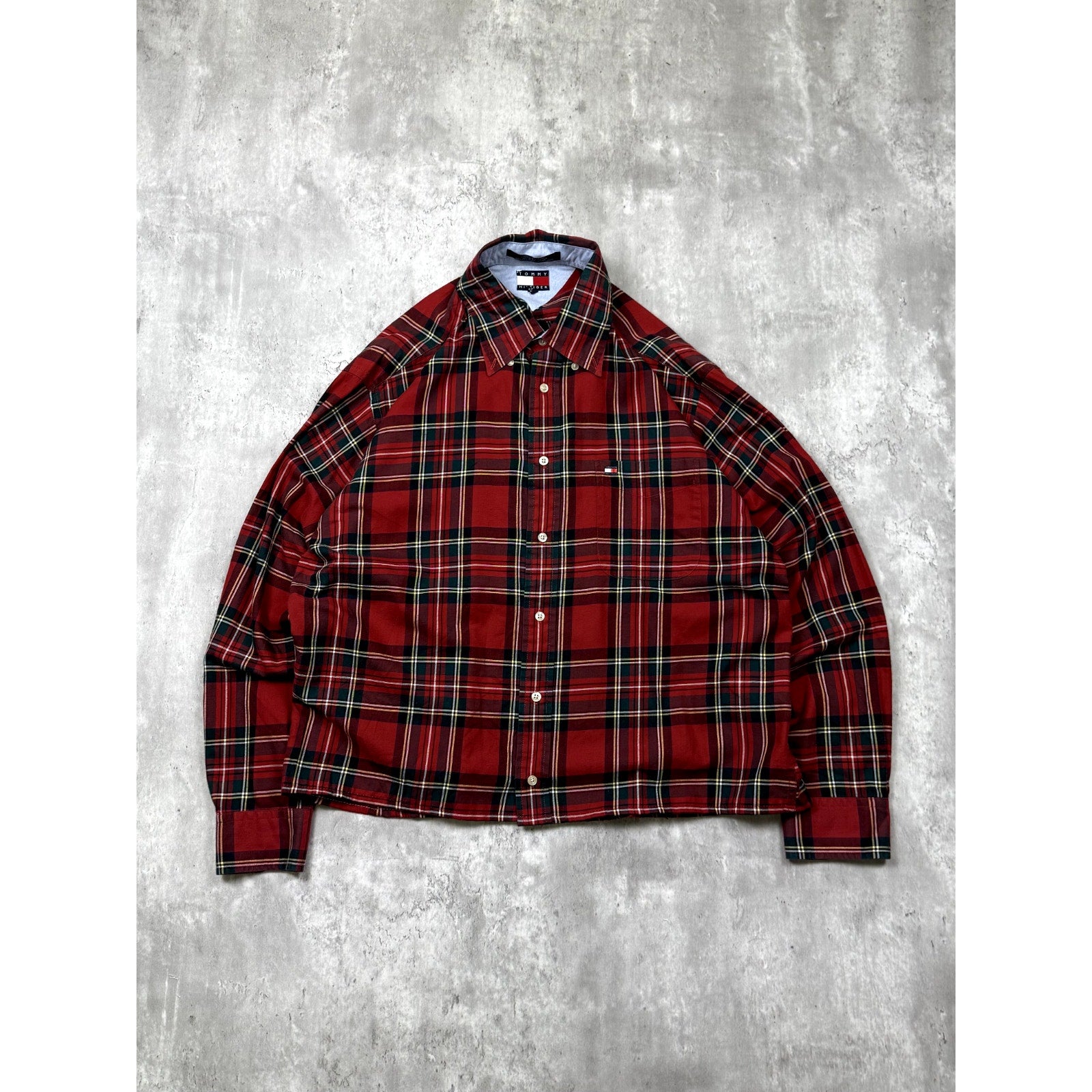 Vintage Tommy Hilfiger Long Sleeve Reworked Cropped Button Up Shirt Size Large