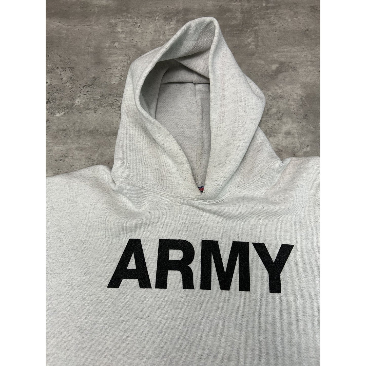 Vintage 90s US Army Graphic Spellout Pullover Hooded Sweatshirt Size XL Gray