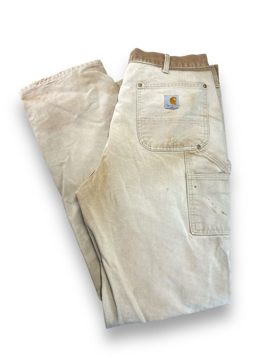 Vintage Distressed Carhartt Canvas Workwear Double Knee Pants Size 34W