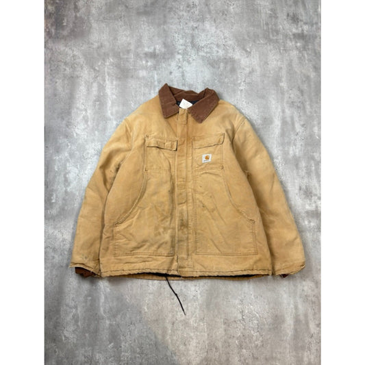 Vintage Carhartt Insulated Canvas Workwear Arctic Jacket Size XL Beige