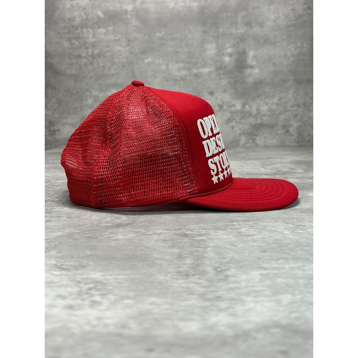 Vintage 80s Operation Desert Storm Spellout Graphic Trucker Snapback Hat OSFA