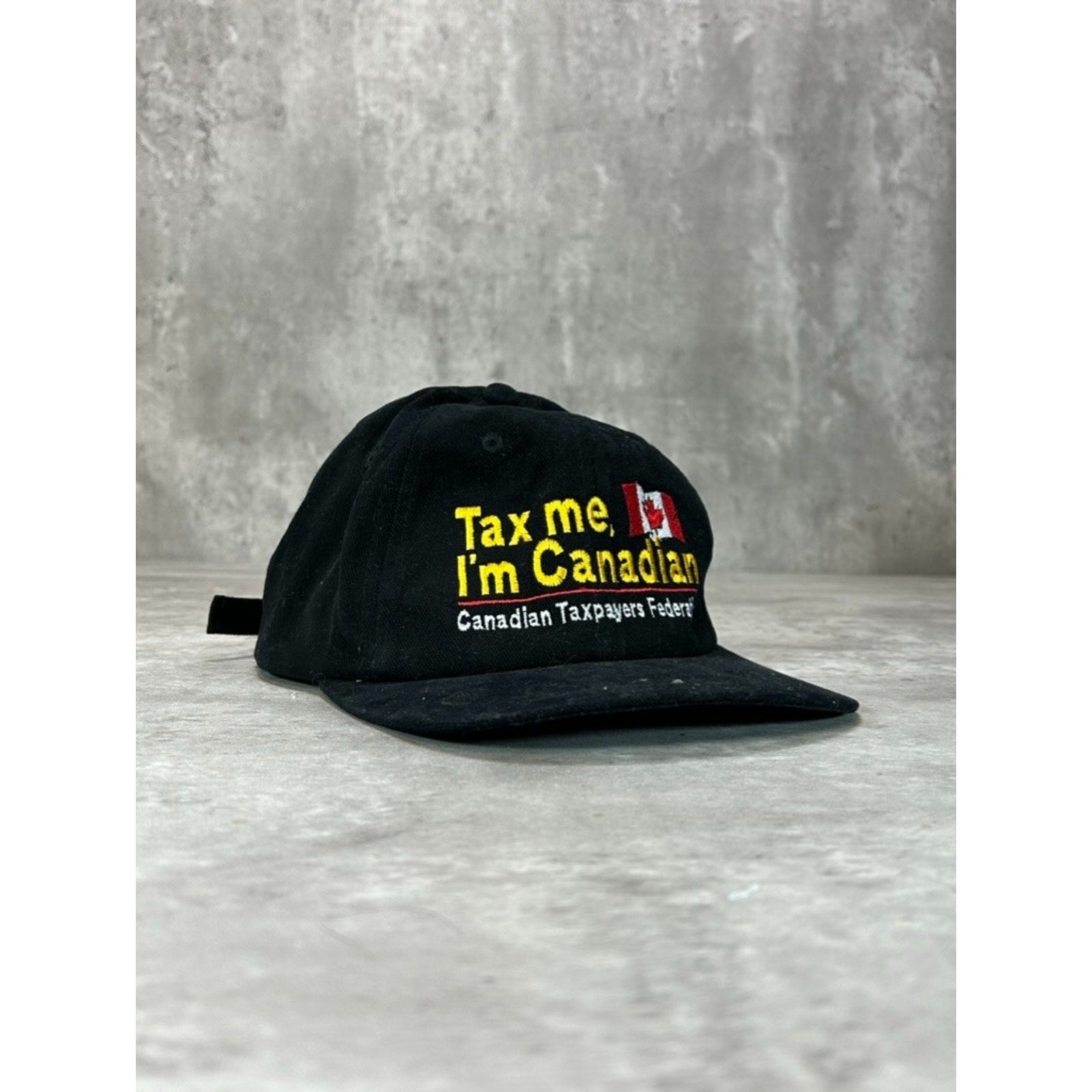 Vintage 90s Tax Me Im Canadian Graphic Spellout Strapback Hat OSFA