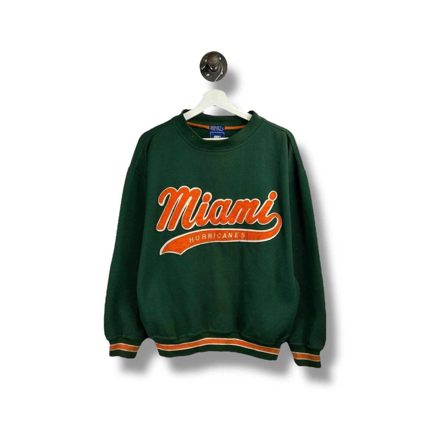 Vintage 90s Miami Hurricanes NCAA Script Spell Out Starter Sweatshirt Size Large