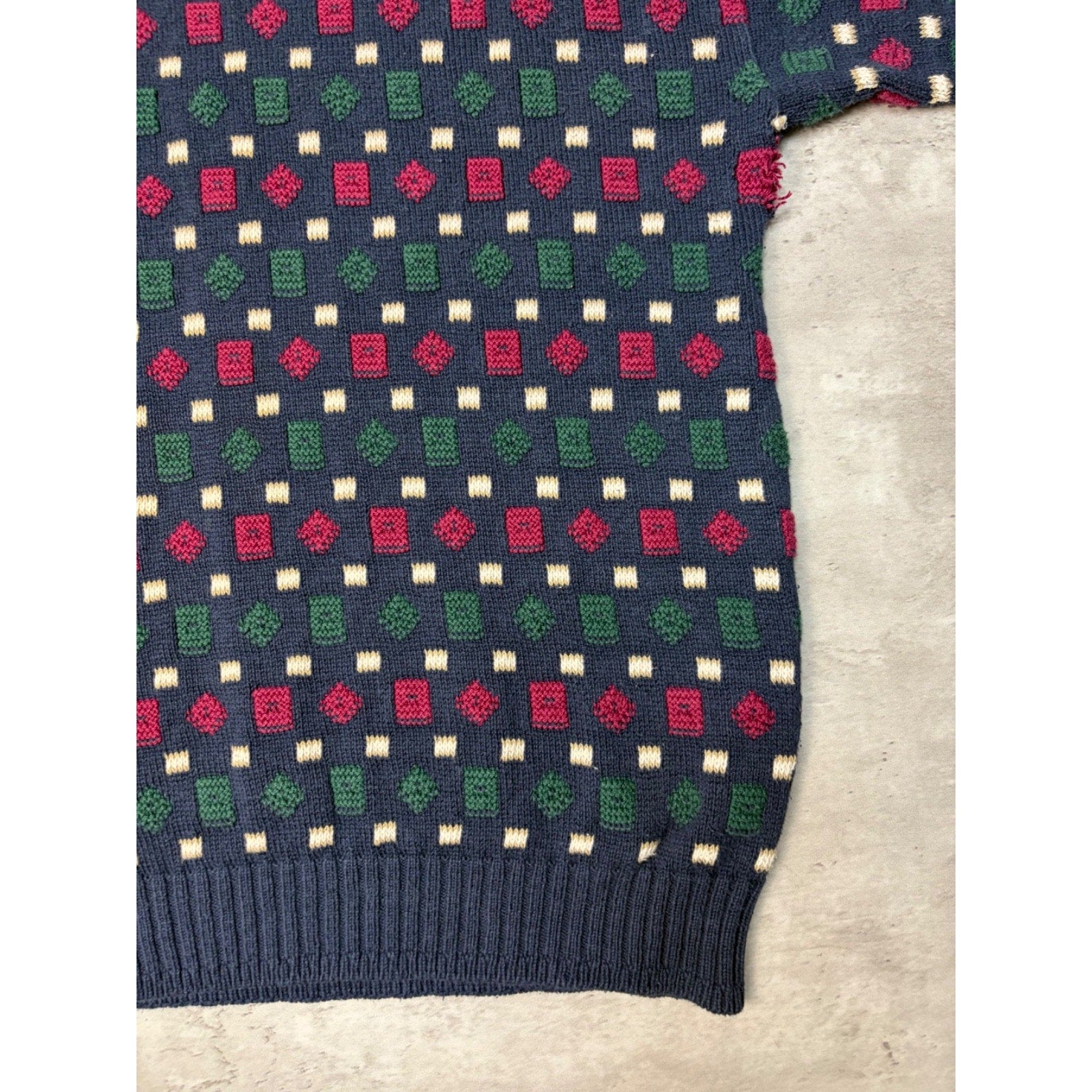 Vintage 90s Geometric Pattern Print Pullover Ribbed Knit Sweater Size Large