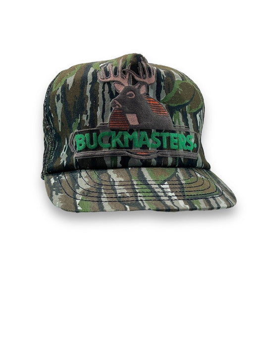 Vintage 90s Buckmasters Puff Print Hunting Camo Trucker Snapback Hat OSFA