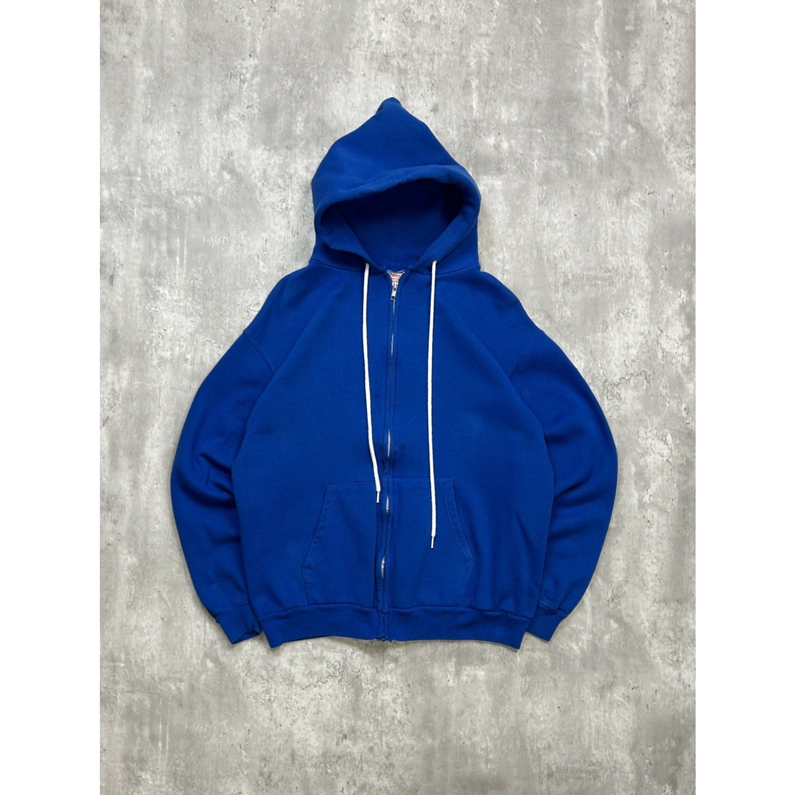 Vintage 80s Hanes Black Full Zip Blue Hooded Sweatshirt Size Large