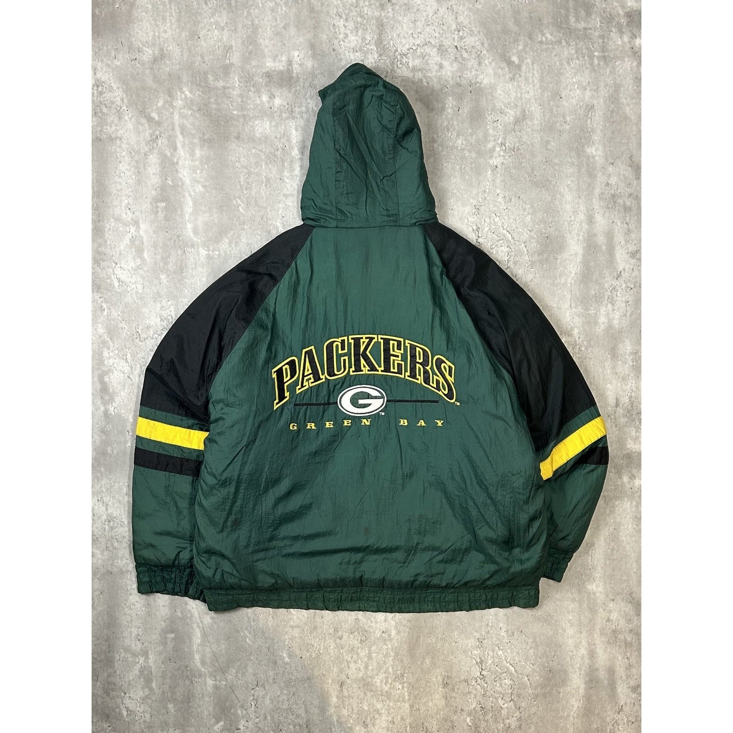 Vintage 90s Green Bay Packers NFL Insulated Full Zip Hooded Jacket Size Large