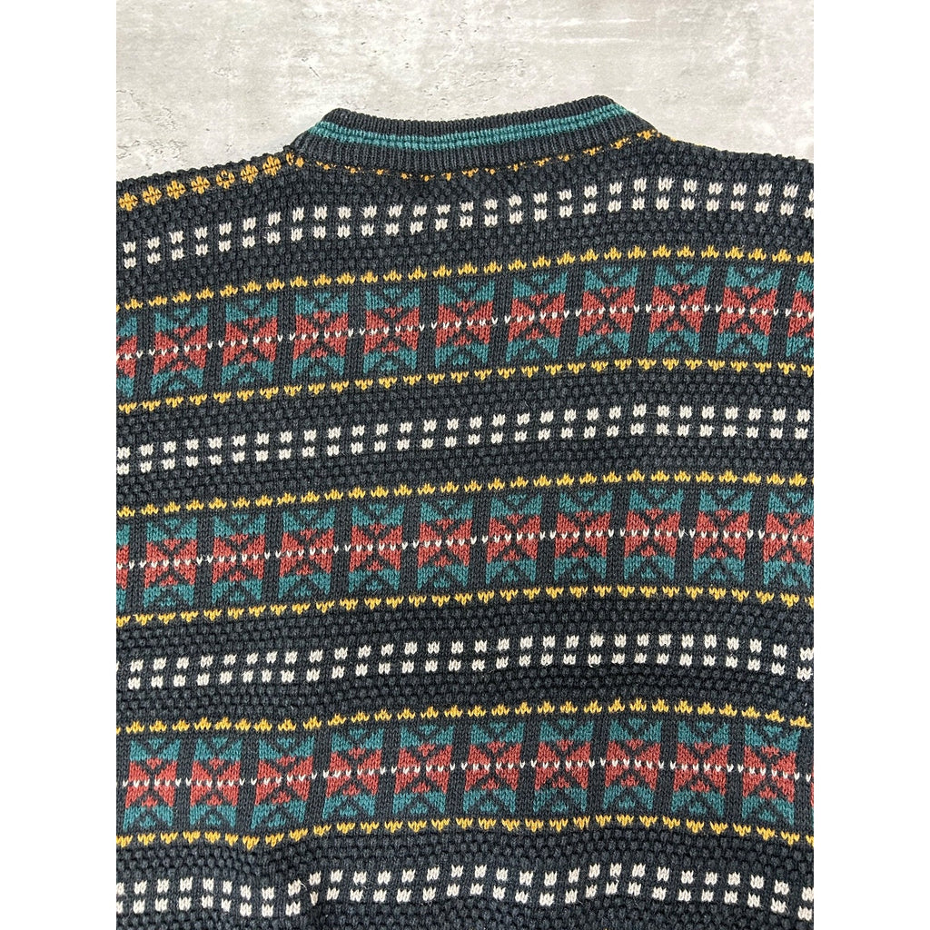 Vintage 90s Robert Bruce Abstract Striped Pullover Knit Sweater Size Medium