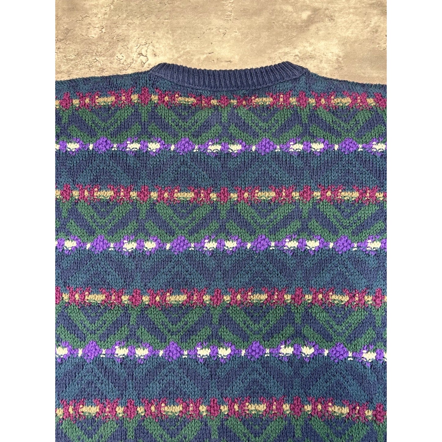 Vintage St Johns Bay Geometric Striped Pullover Knit Sweater Size Medium