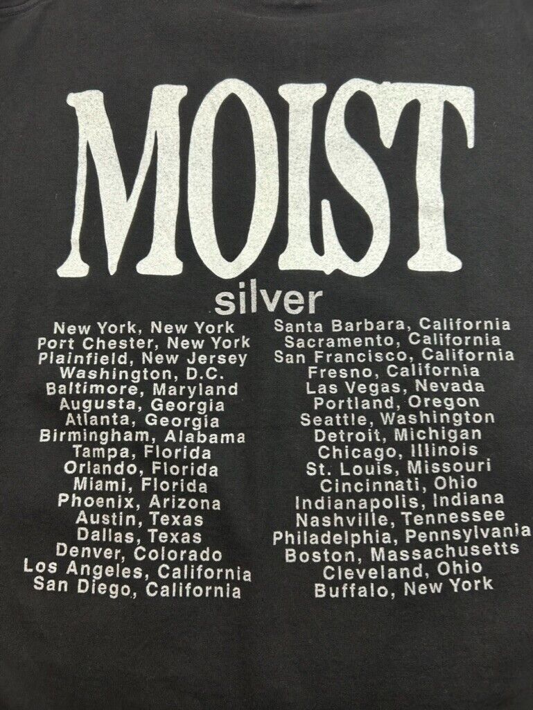 Vintage 90s Moist Silver USA Tour Alt-Rock Music T-Shirt Size XL Black