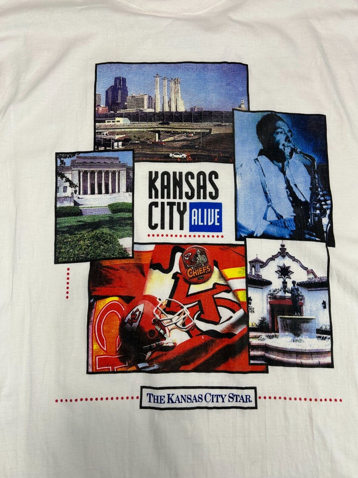 Vintage 90s Kansas City Alive Destination Newspaper Graphic T-Shirt Size XL