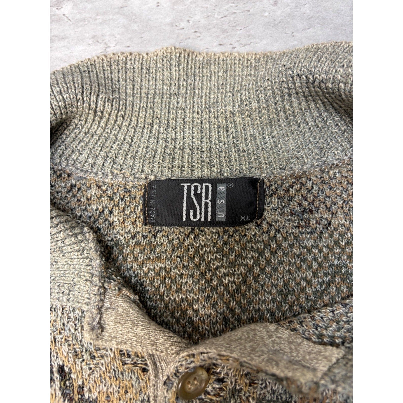Vintage 90s TSR Diamond Print Collared Pullover Knit Sweater Size XL