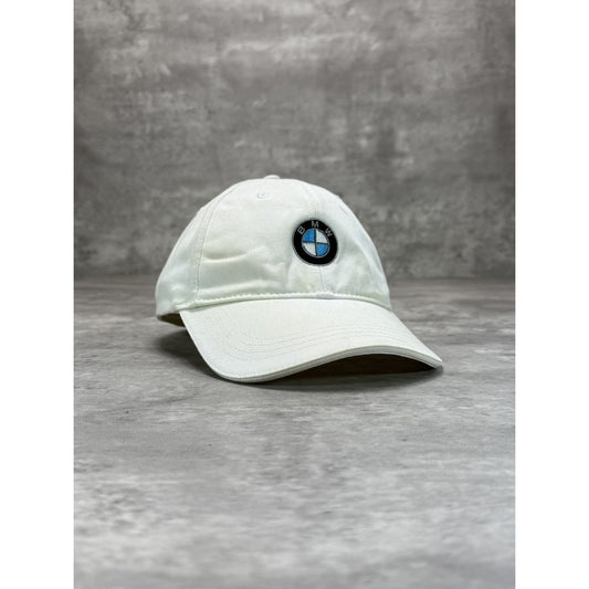 Vintage BMW Embroidered Logo Car Strapback Hat OSFA White