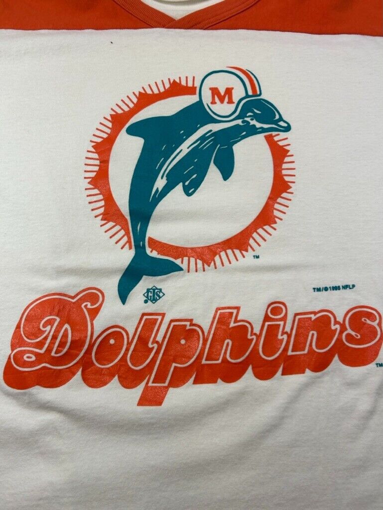 Vintage 1995 Miami Dolphins NFL Graphic Turtle Neck 3/4 Sleeve T-Shirt Size XL