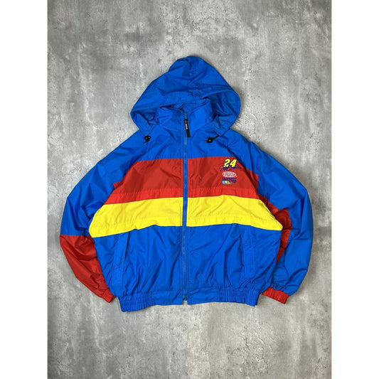 Vintage 90s Jeff Gordon #24 Nascar Embroidered Logo Hooded Nylon Jacket Size XL