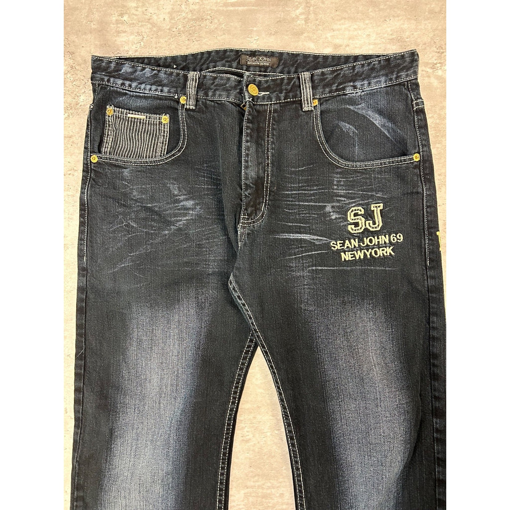 Vintage Y2K Sean Jean Dark Wash Embroidered Spellout Denim Pants Size 38