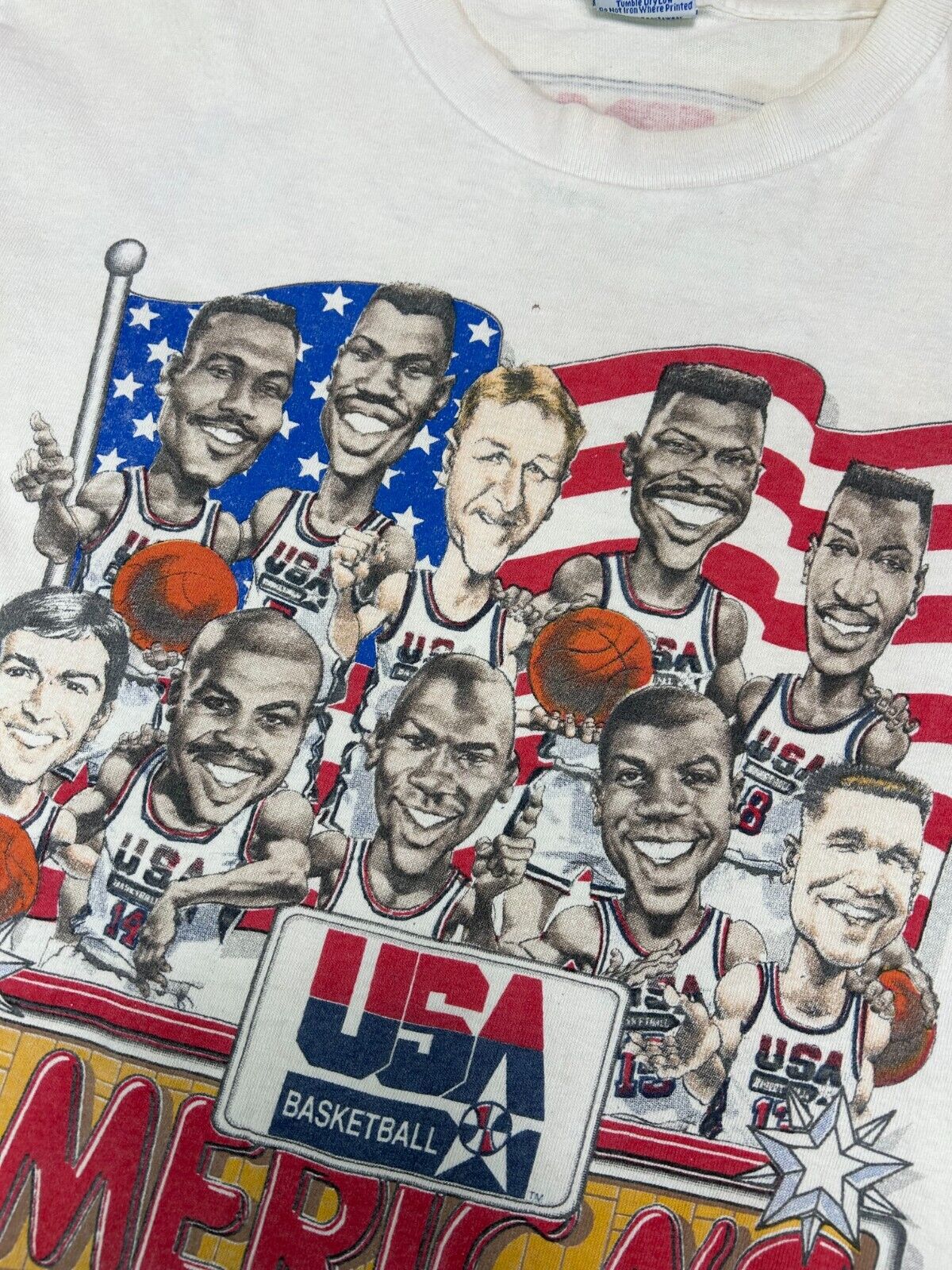 Vintage 1991 Team USA Caricature Graphic Basketball T-Shirt Size Medium