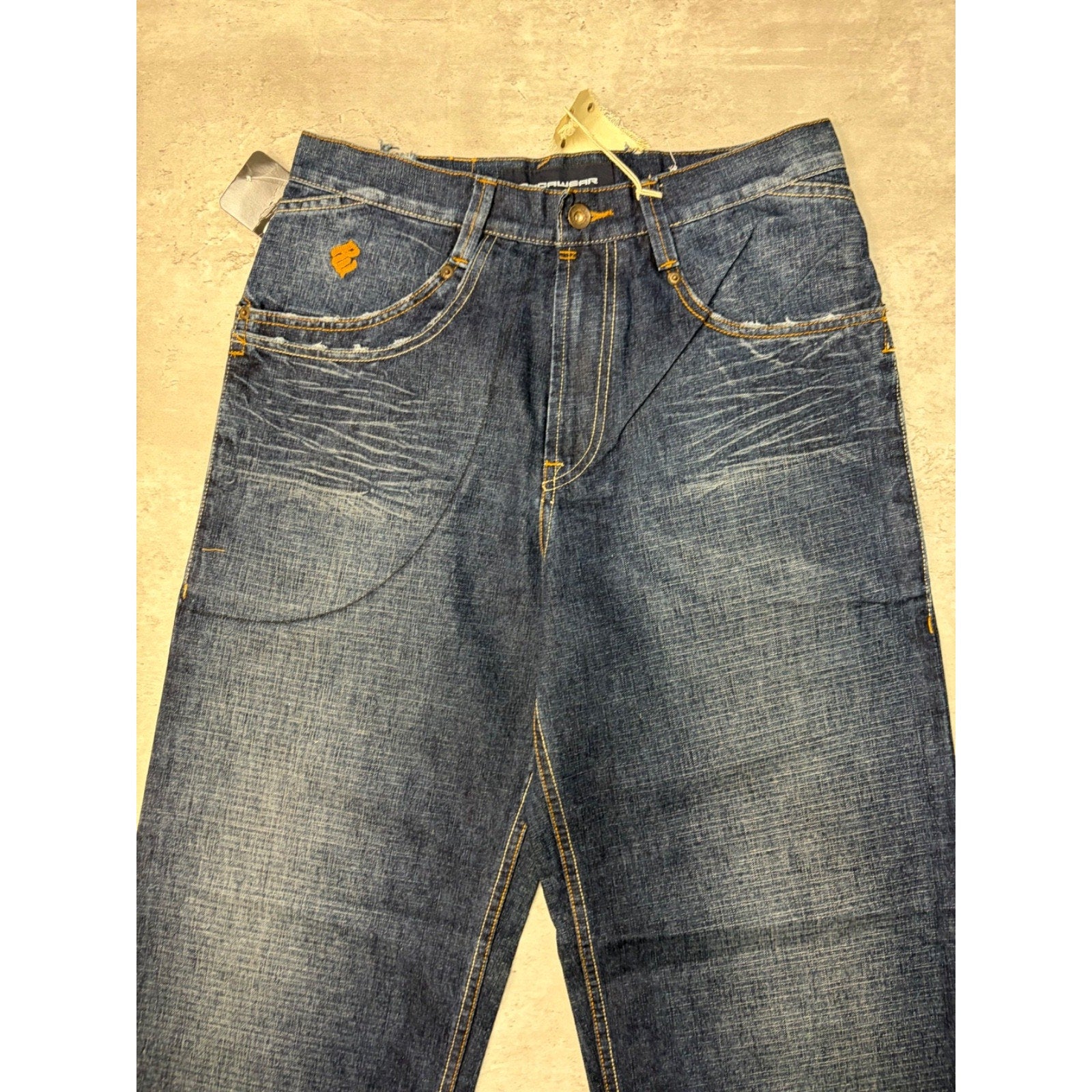 Vintage Y2K Rocawear Embroidered Pocket Logo Dark Wash Denim Pants Size 30x31